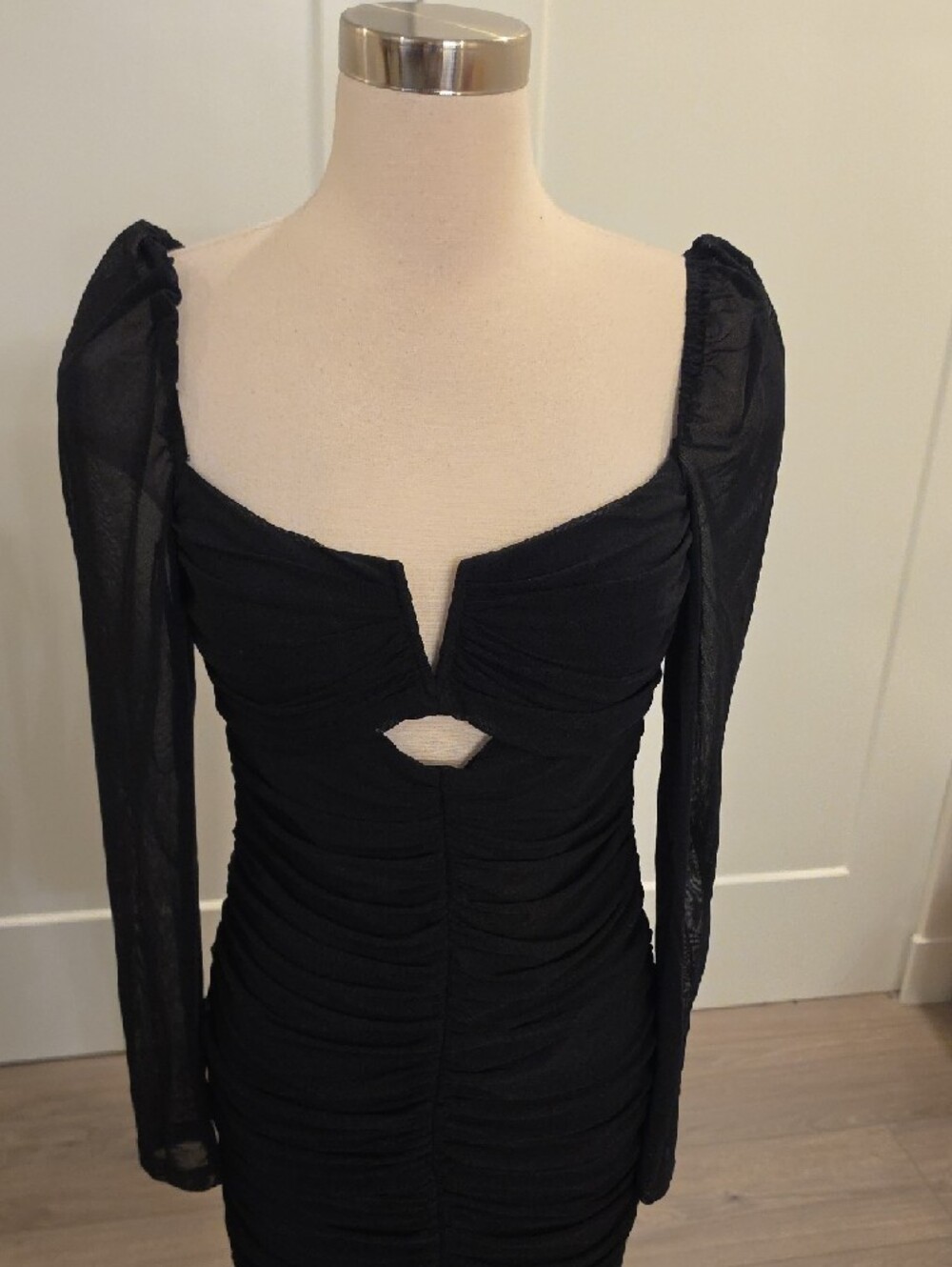Here Comes the Sun Black Ruched Midi  Dress with Square Neckline size XL NWTS